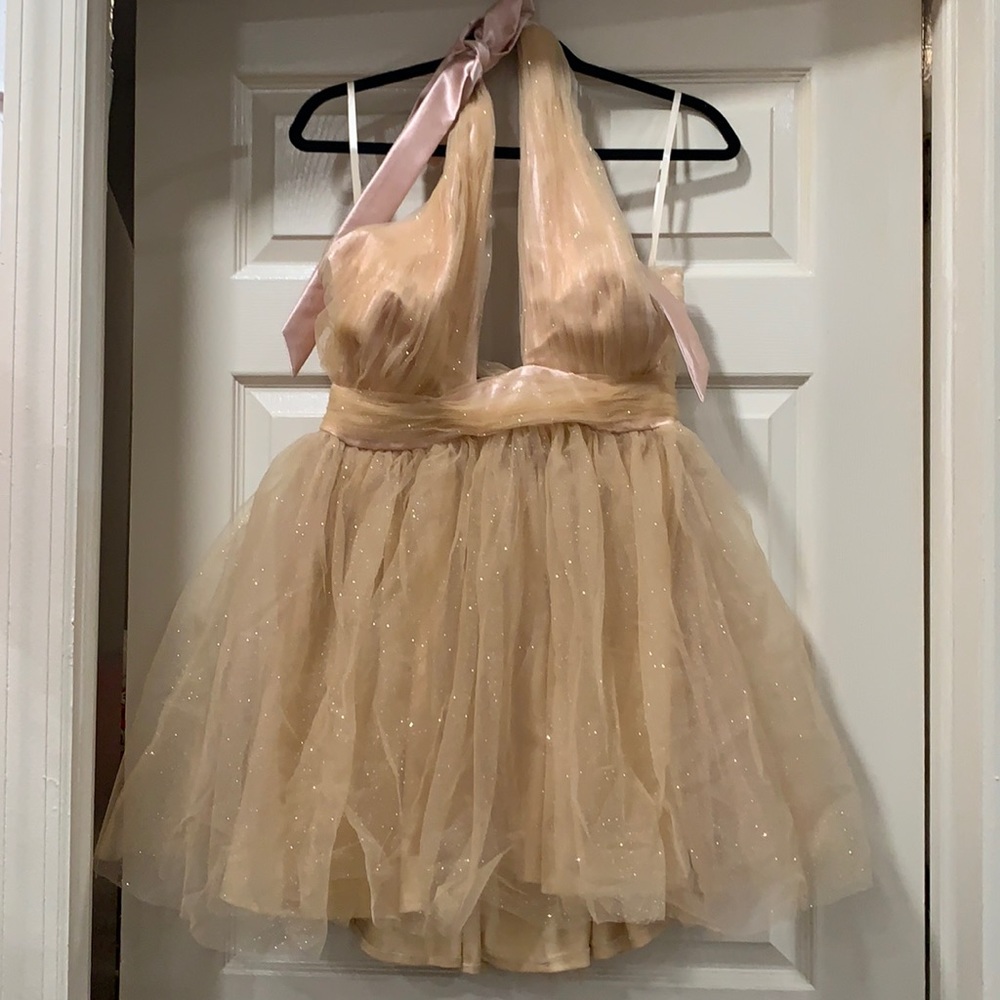 Champagne colored tulle prom dress originally bought from ASOS!